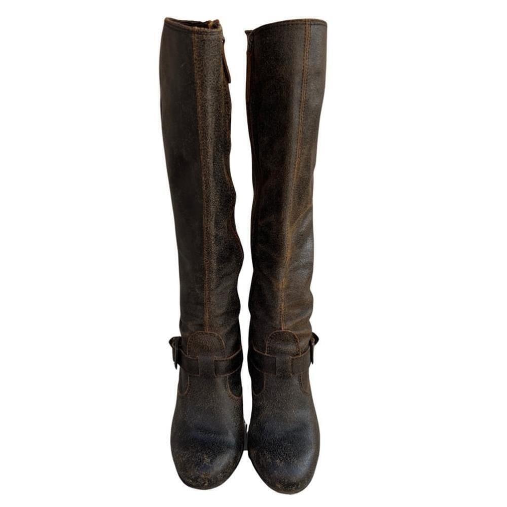 Diesel Black Gold Label Distressed Leather Tall Knee High Block Heel Boots